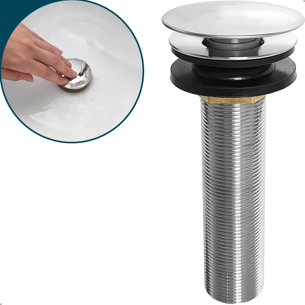 Valvula Click Longa Pia Cuba De Apoio Sobrepor 13cm Ralo De Banheiro Aço Inox 7/8 Ralo Escoamento