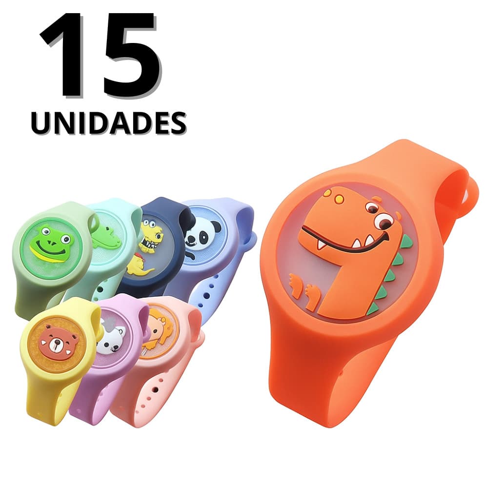 Kit 15 Pulseiras Relógio Repelente de Mosquito Infantil Citronela Criança Bebe Proteção