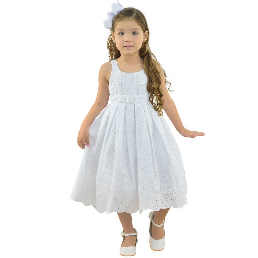 Vestido Laise Branco Infantil: Elegância dos 6 meses aos 10 anos Luxo