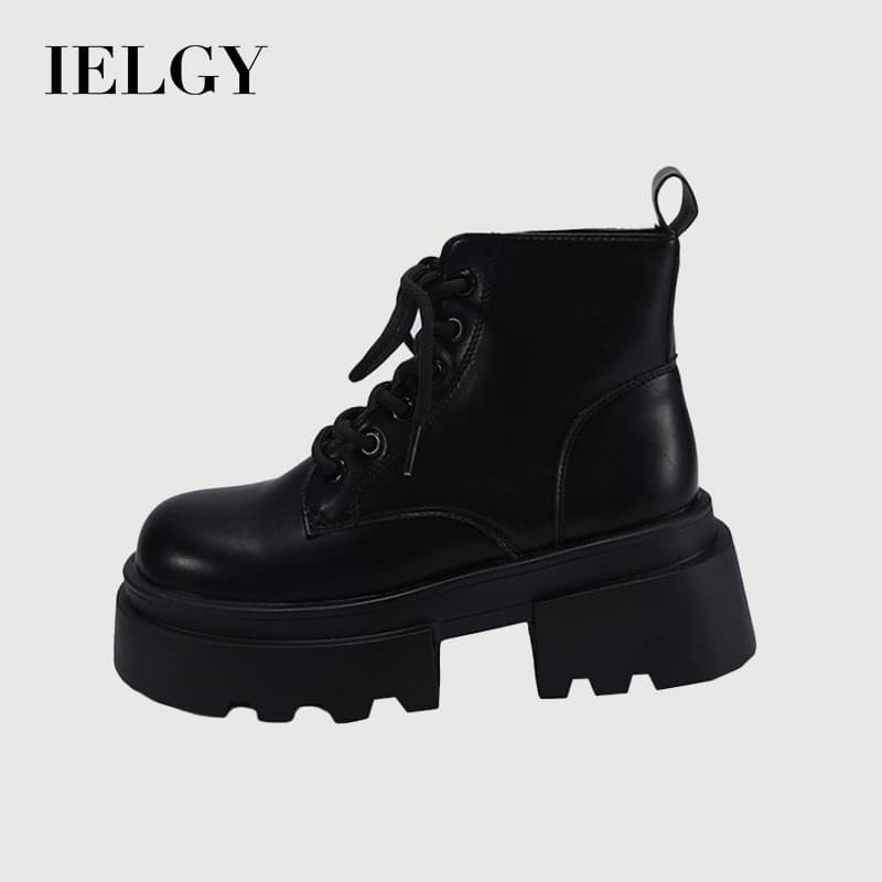 IELGY 2026 Botas Femininas  Aumentadas Retro Estilo Britânico De Motociclista Com Bico Redondo E Salto Bloco