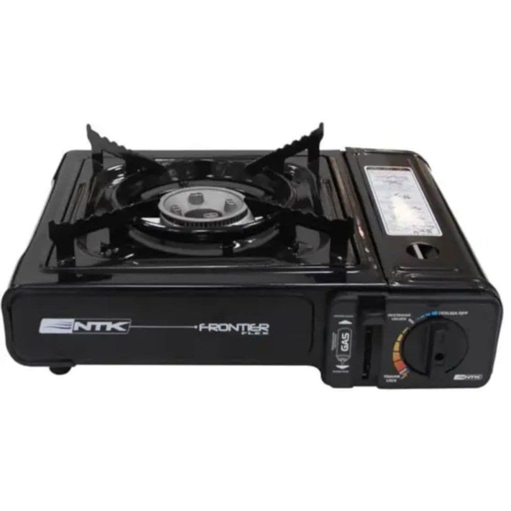 Fogareiro Portátil Camping Cozinha Gás Compacto Chama Regulável Ignicao Eletrônica Maleta Preta