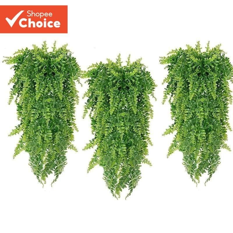 Um Conjunto De 3 Peças De Folhas De Samambaia Persa , Planta Artificial Suspensa , Grama De Videira De Plástico Para Dec
