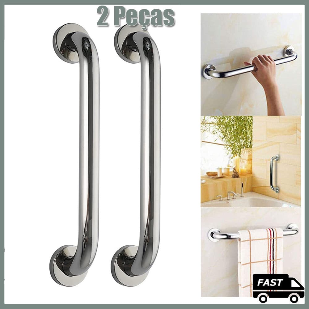 Kit 2 Alça Barra De Apoio Suporte Para Parede Inox 304 50cm Banheiro Corrimão Aço