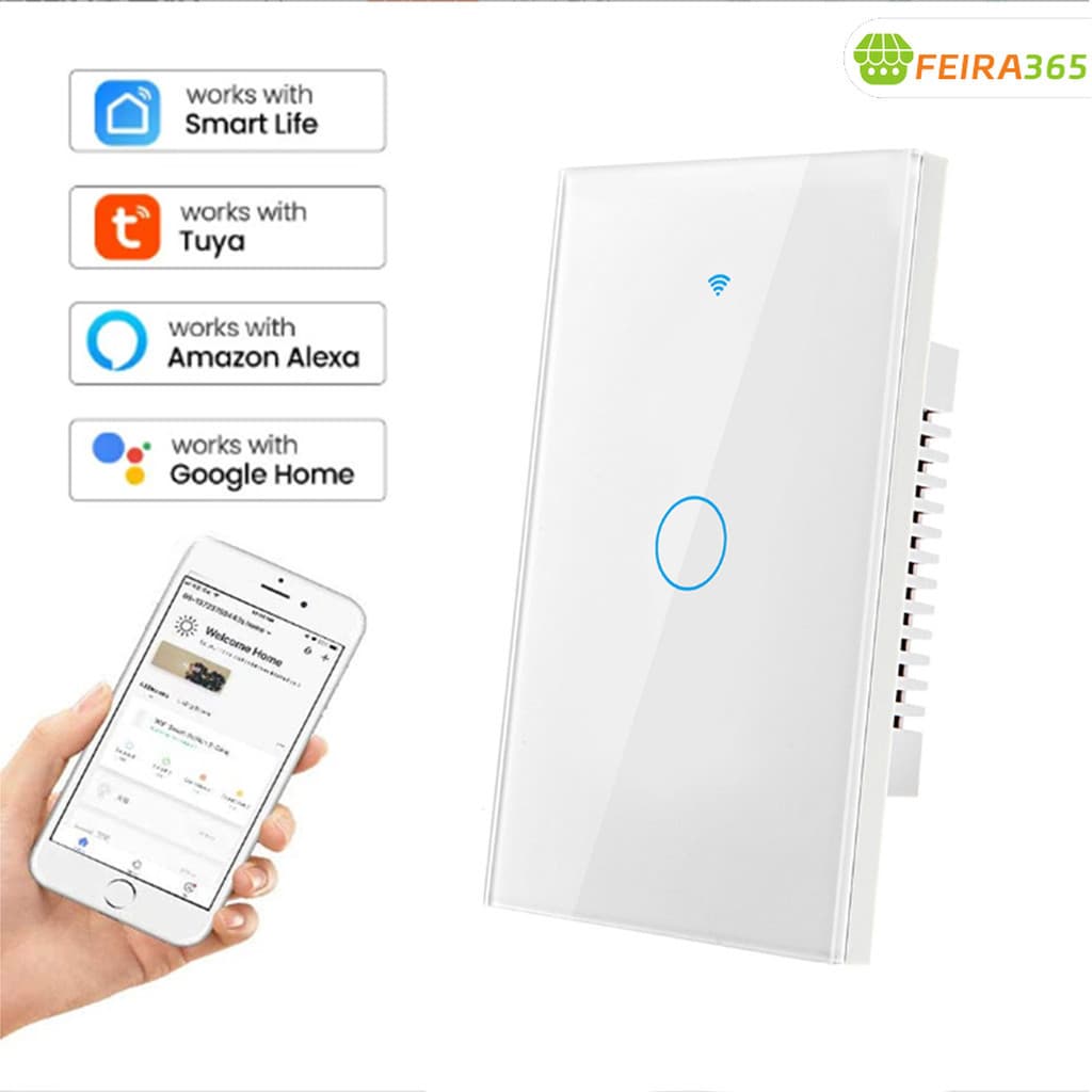 Tomada inteligente com interruptor WiFi, 1/2/3 chaves, fácil de instalar