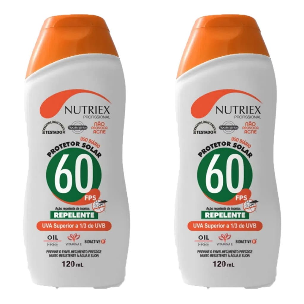 Protetor Solar Repelente Kit 2 un Fator 60 Fps 120 Ml Filtro Proteção Contra Mosquitos Insetos