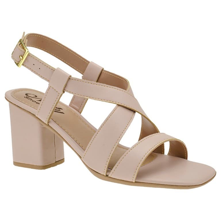 Sandálias Feminina Nude Salto Alto Bloco Grosso Social Elegante Festa Casual  Confortável Naty Shoes