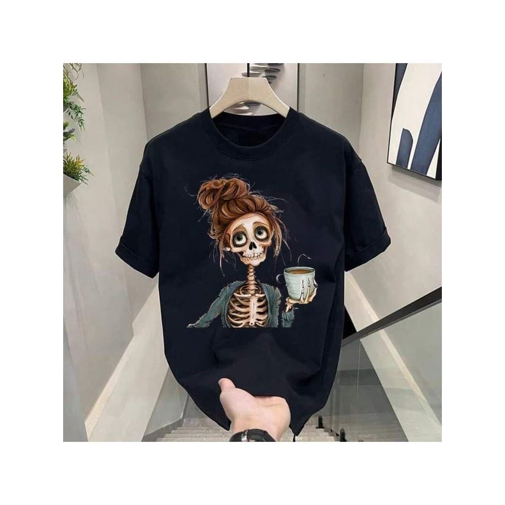 CAMISETA feminina CAVEIRA cafe algodao