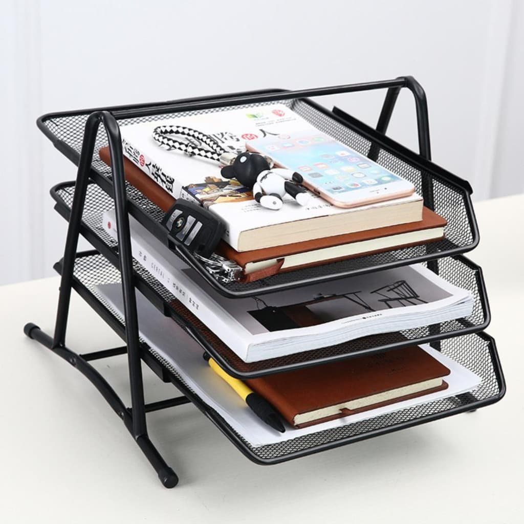 Organizador Triplo de Mesa com 3 Divisórias para Documentos Papel Escritório e Correio