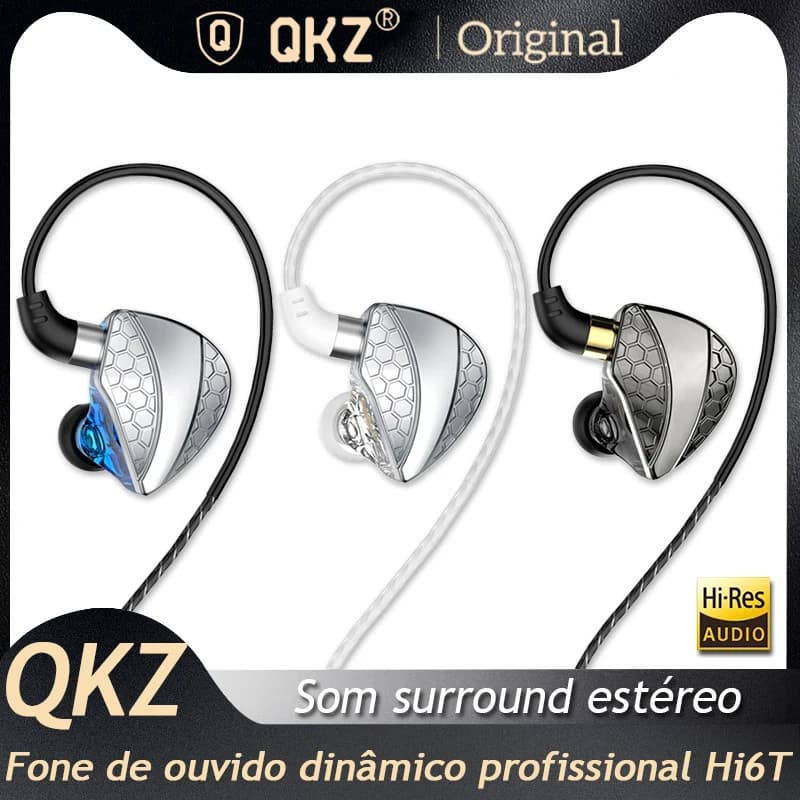 Fones de ouvido QKZ-Hi6T com graves aprimorados fones de ouvido para música com microfone