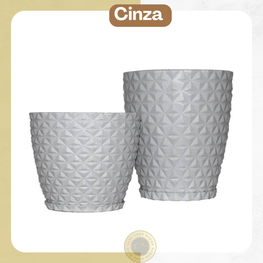 Kit 2 Vasos para Plantas Diamante Luxo Elegante Estilo 3D com Prato em Polietileno