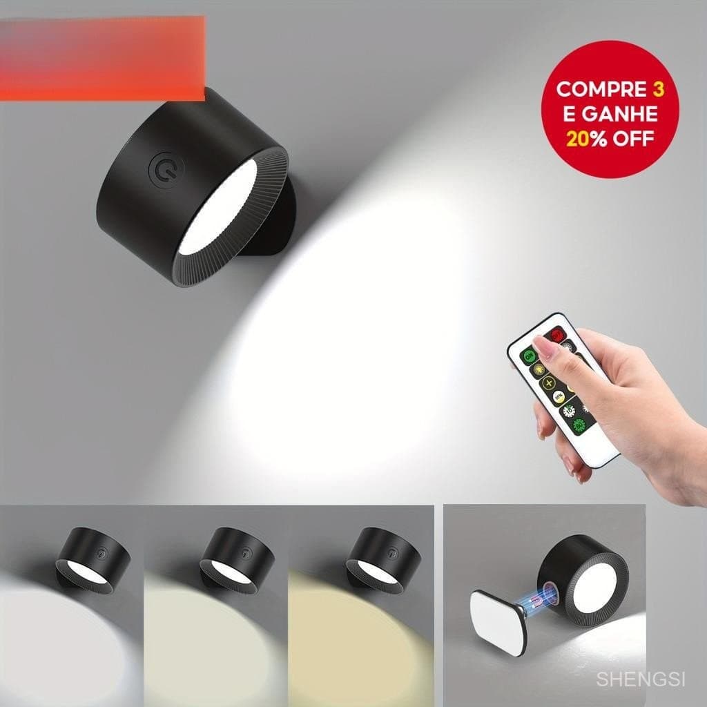 360 Carcaça de Parede LED Recarregável Sem Fio °     USB Rotativo Alimentado com Controle Remoto PWHX