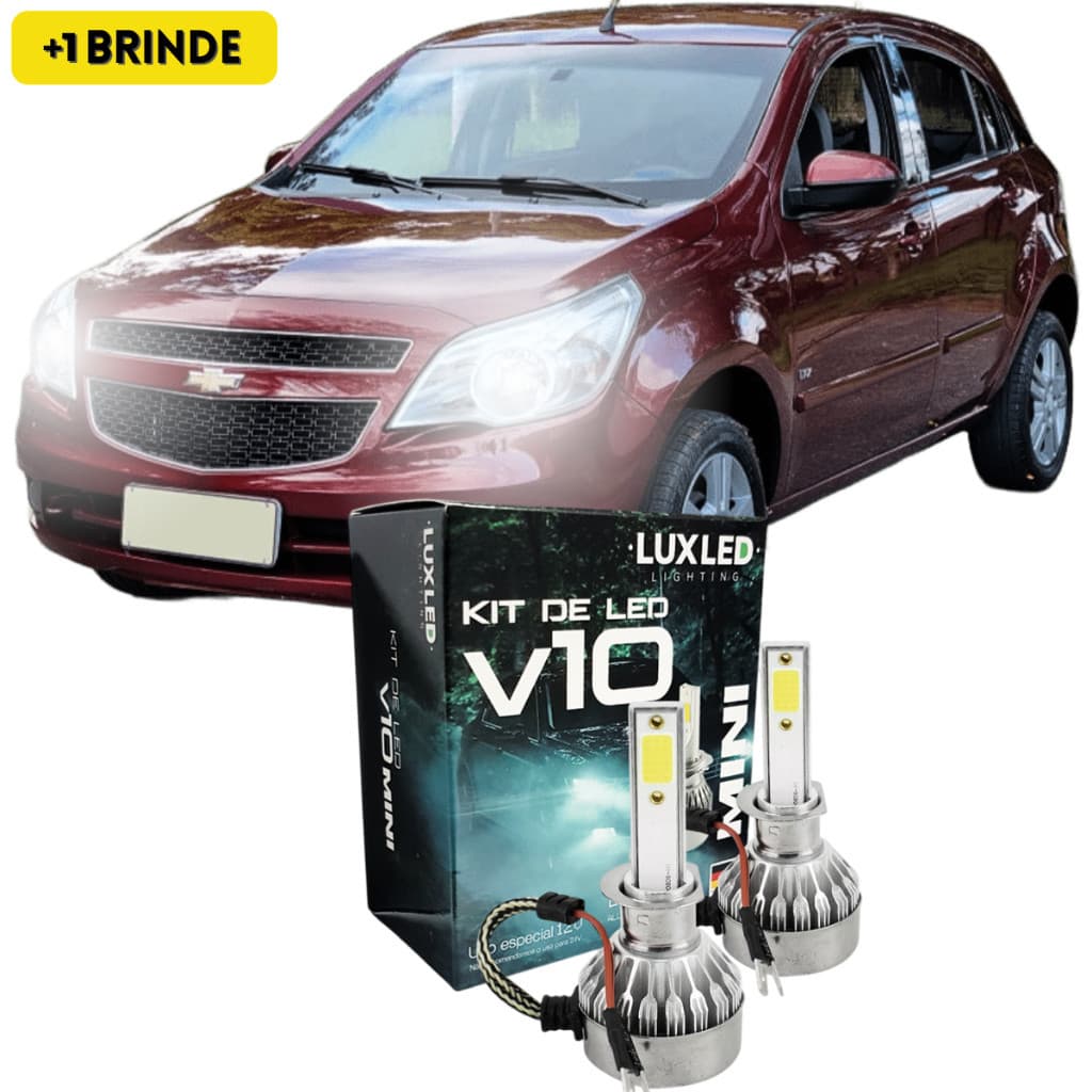 Kit Ultra Led Chevrolet Agile 2010 à 2014 Farol Alto 6500k 20000 Lumens V10
