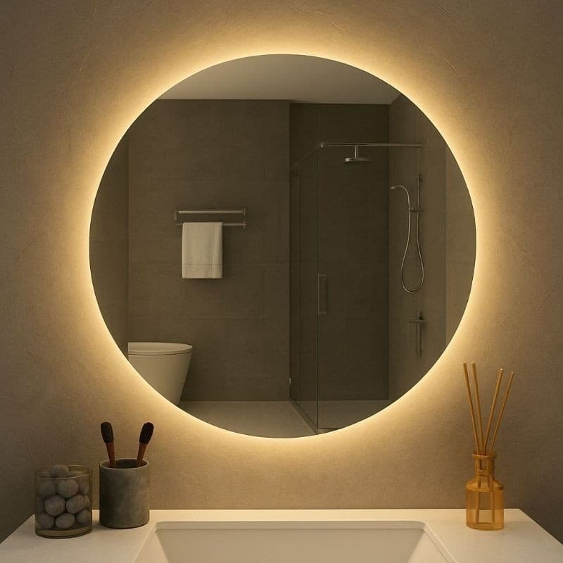 Espelho Decorativo Redondo com Iluminação LED Quente 3500K | 70 a 90cm + Fonte Bivolt