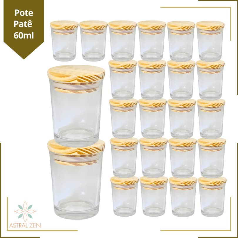 Pote de Vidro 60ml com Tampa de Madeira Hermética Para Conservas Doces Geleias