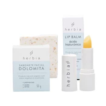 Kit Meu Primeiro Skincare Natural | Sabonete Facial 50g + Lip Balm 3,4g – Herbia