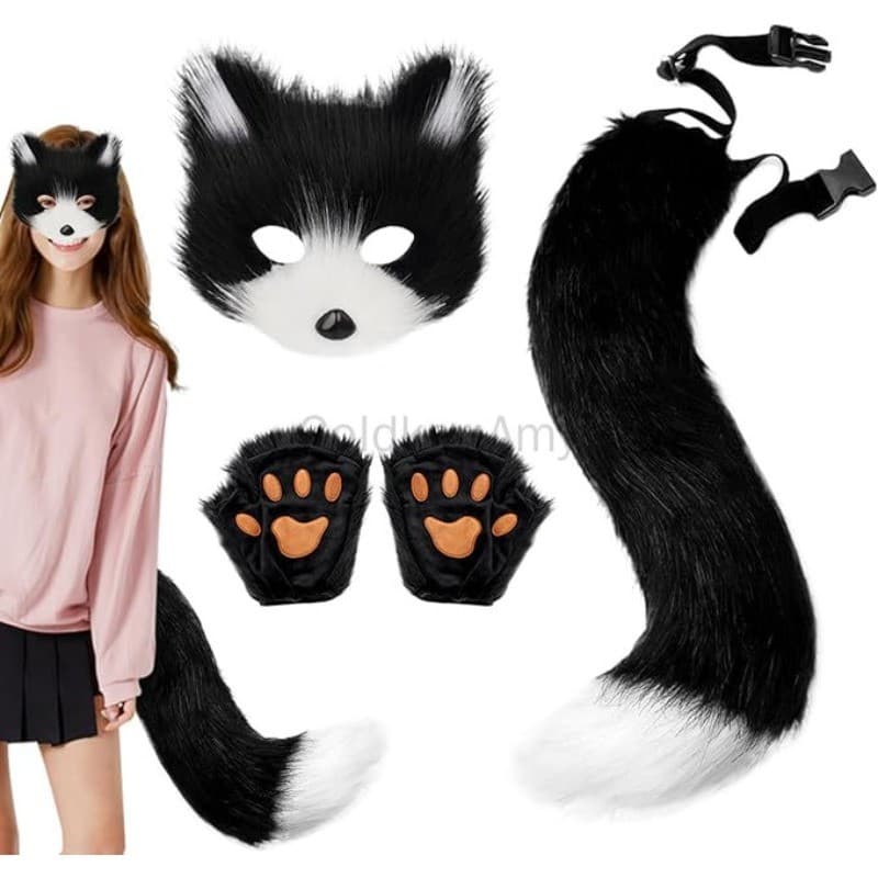 Conjunto De Máscara E Cauda De Raposa De Pele Sintética , Fantasia Peluda , Inclui Fofa , Luvas De Pata , Cosplay De Hal