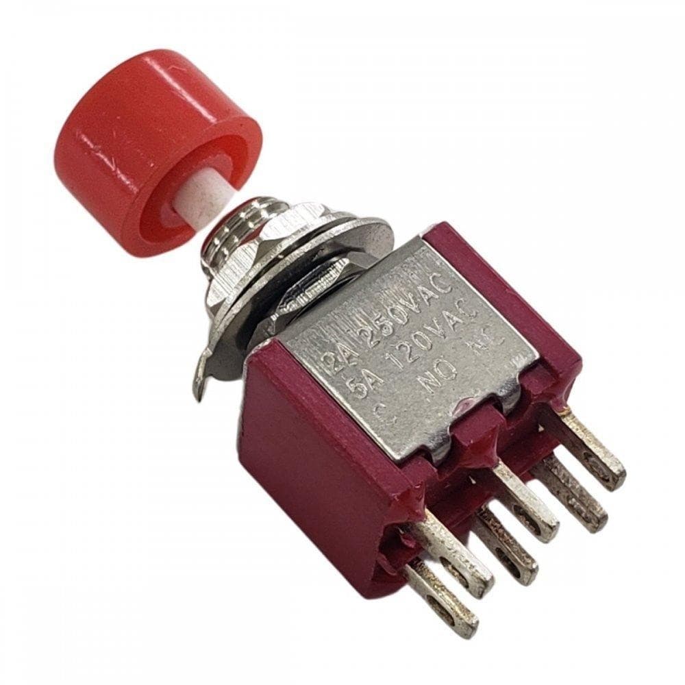 Chave Push Button 6T NA/NF 2A 250V botão vermelho DS-622-VER