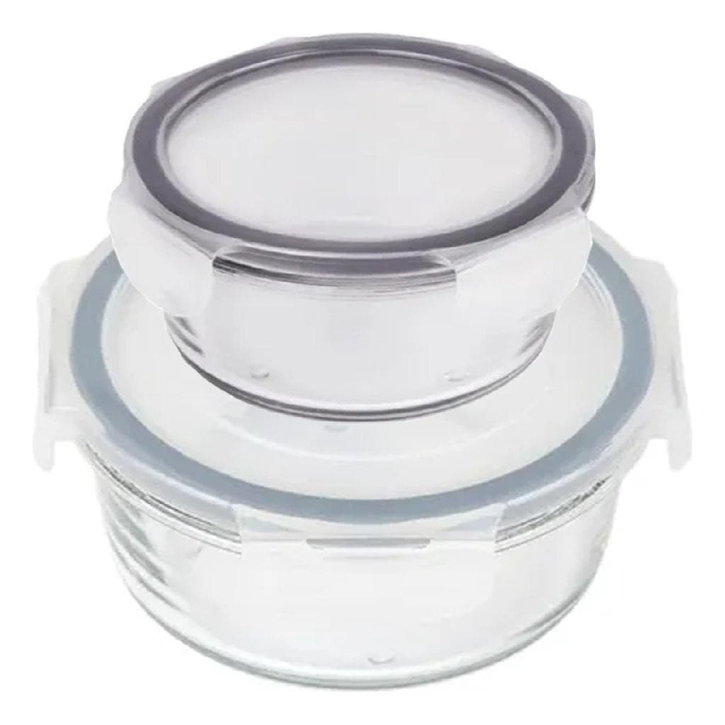 Kit 2 Potes de Vidro Refratário com Tampa Hermética Redondos Forno Micro-ondas e Freezer
