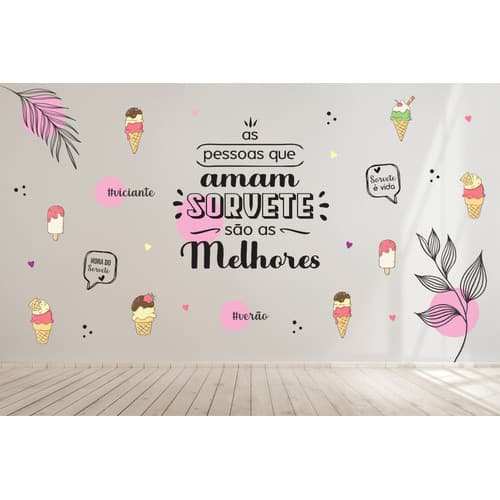 Papel de Parede Adesivo Divertido Sorvete Boho Picolé Lettering | Decoração Alegre S68