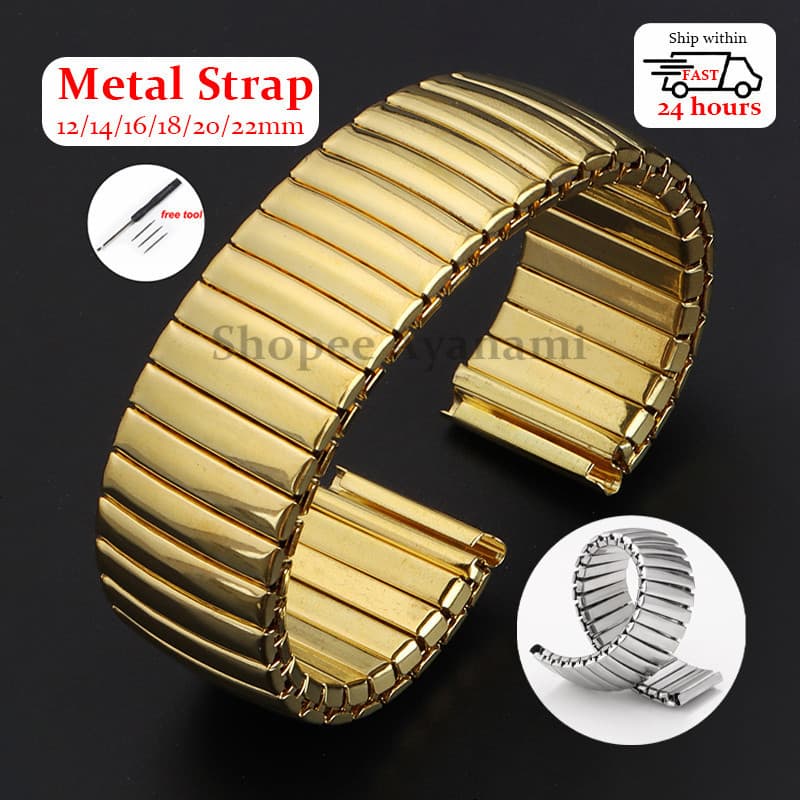 12/14/16/18/20/22mm Expansão Elástica Clássica De Aço Inoxidável Pulseira De Relógio Universal De Metal Para Mulheres Masculina