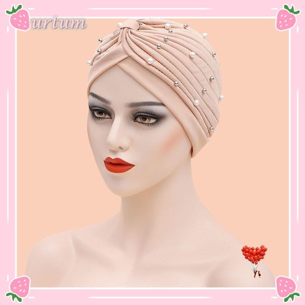 URTUM Dobra Sólido Muçulmano Lenço Turbante Mulher Pérola Poliéster Arab Wrap Head