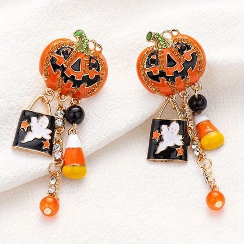 1 par de brincos de abóbora de Halloween, divertidos e estilosos, joias fofas para festas, acessórios para presentes de