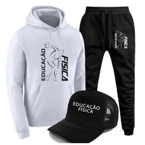 Kit 3 Peças Conjunto De Moletom Com Boné Telinha Personalizados Profissão Educação Física Lançamento 2024 SHOP