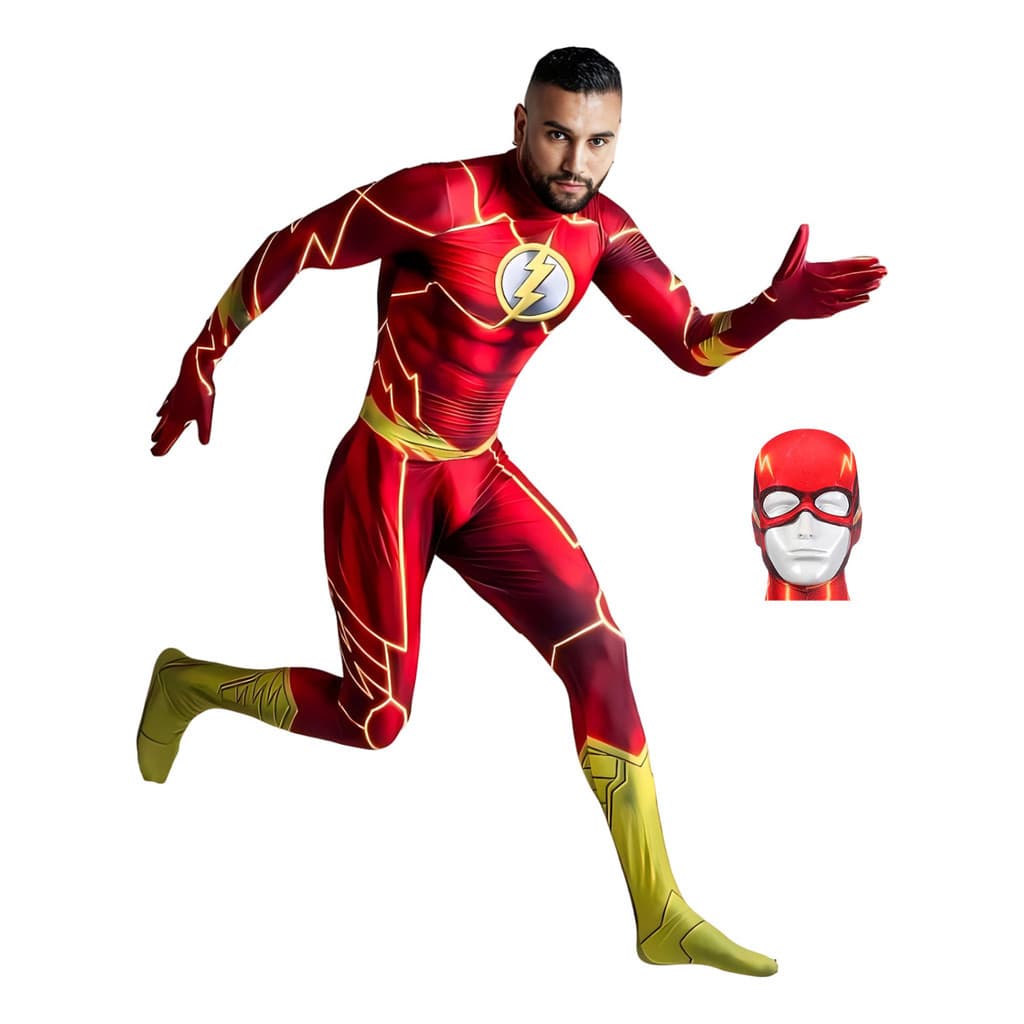 Fantasia Cosplay The Flash + Máscara Traje Modelo Luxo