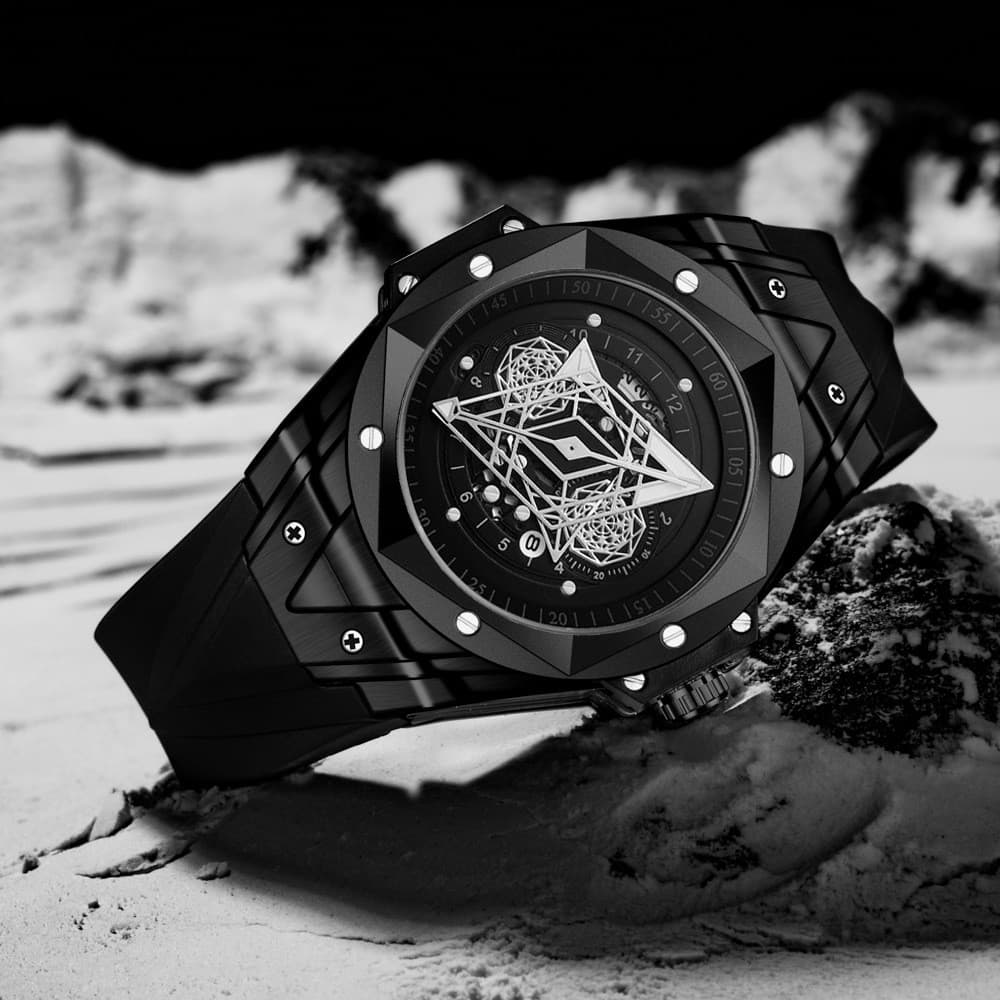 Novo estilo KIMSDUN marca relógio masculino moda tendência tatuagem relógio de quartzo de Silicone à prova d'água