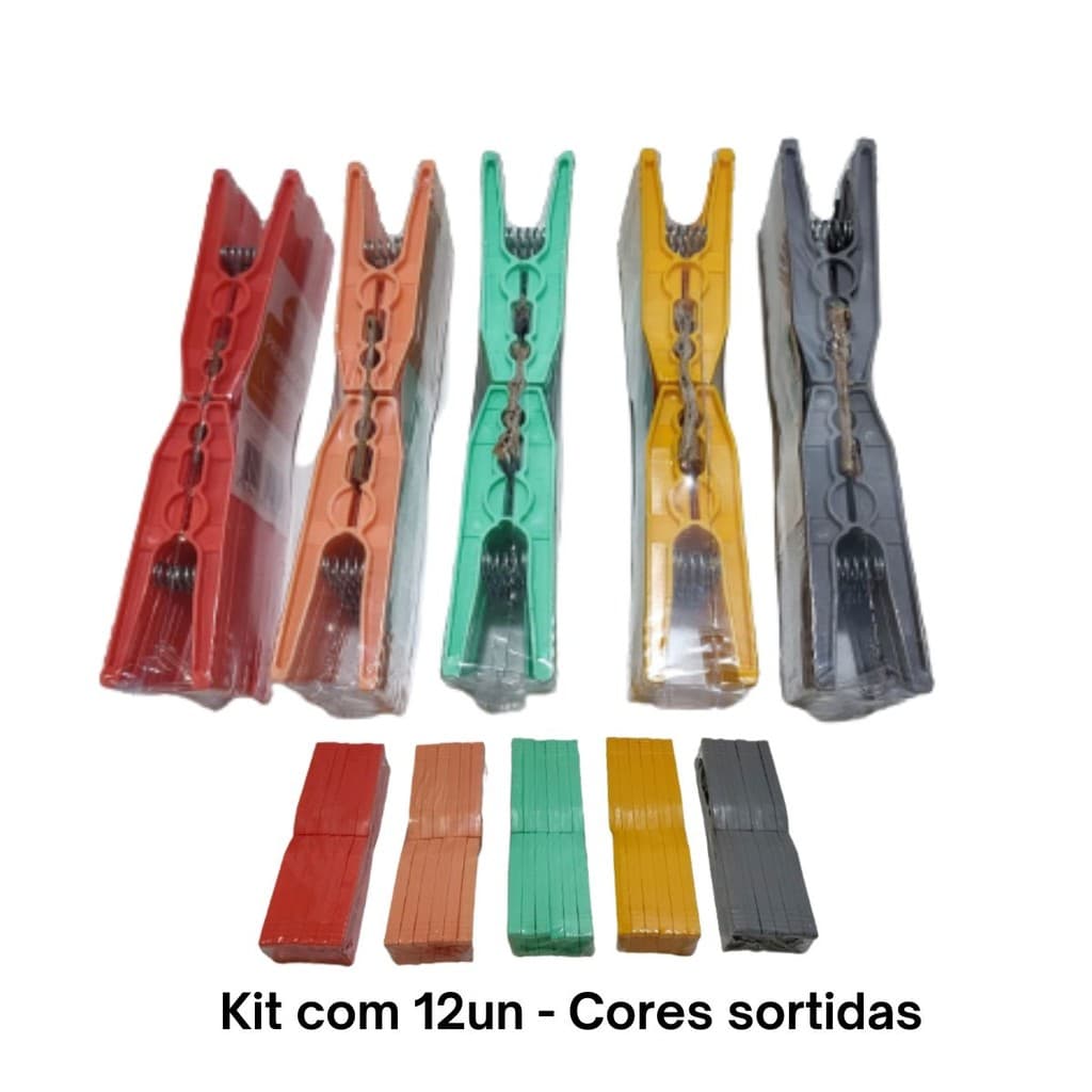 Pregador de Roupas Grande Prendedor Plástico Resistente Cores Sortidas Varal Reforçado 12 unidades