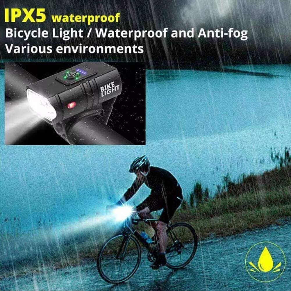 Farol Lanterna Para Bicicleta T6 2 LED Potente Lumens MTB À Prova D'água Bateria Recarregável 250mah