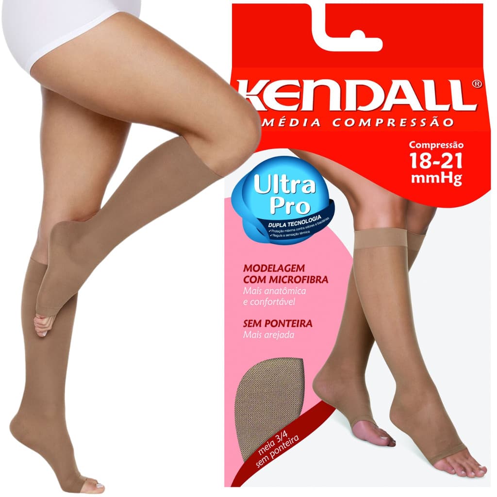 Meia Feminina Média Compressão Kendall 3/4 Sem Ponteira 15-20 mmHg