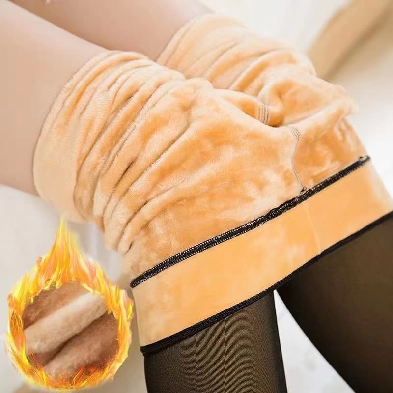 Meia - Calça Térmica Forrada Peluciada Translúcida de Lã Feminina Super Elástica Slim