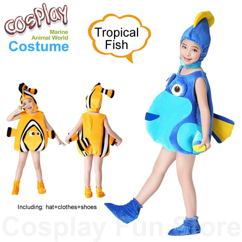 Fantasia de Peixe Tropical para Cosplay de Animais Marinhos, Fantasia de Peixe-Palhaço para Apresentações Infantis, Conj