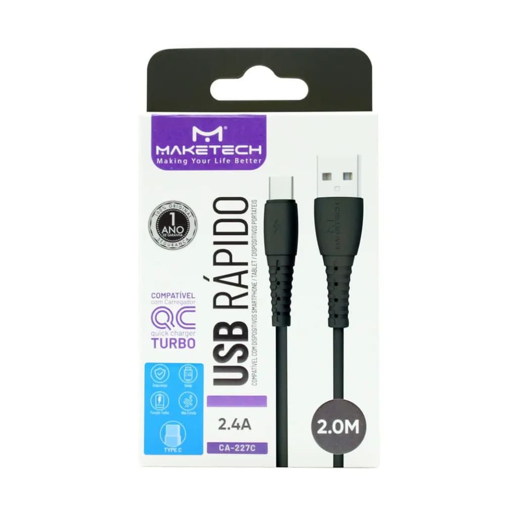 CABO DE DADOS USB TIPO C 2M MAKETECH CA-227C (PRETO)