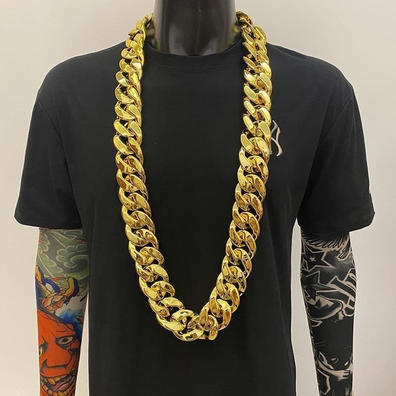 Simulação de hip-hop, grandes correntes, homens nativos, adereços de desempenho de plástico dourado