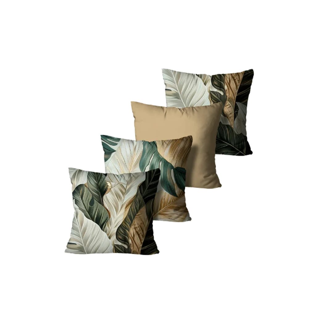 Kit com 4 Capas de Almofadas Decorativas Folhagens Verde