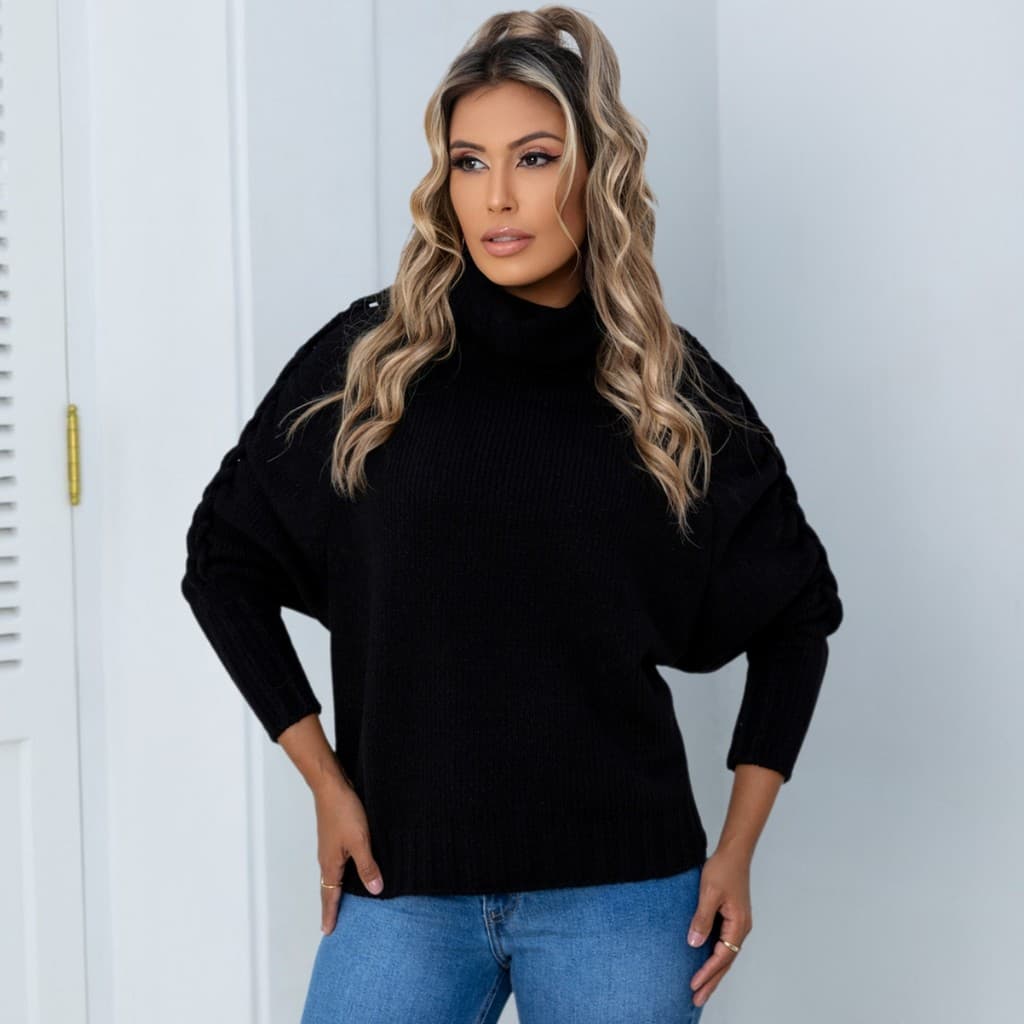 Blusa de Tricot Manga Raglan e Trançado Lateral Feminina Revanche Gourma