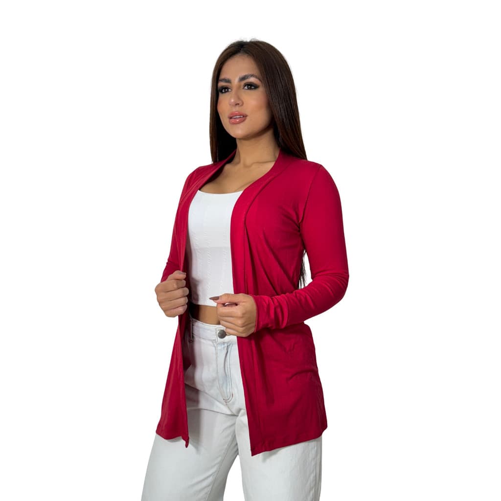 Casaco Cardigan Feminino Liso Kimono Manga Longa Malha Viscolycra Cardigã