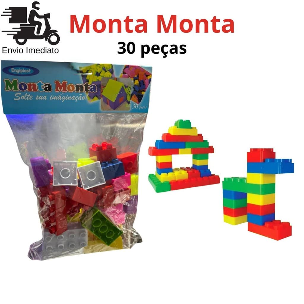 Blocos de Montar Educativos Com 30 Peças Construtivas Para Usar a Imaginação da Criança Kit Monta Monta
