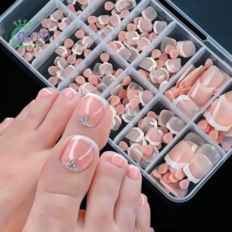 Moda Hoje 120 Peças Prensa Artificial Quadrada Curta Francesa Nas Unhas Dos Pés Nude Rosa Cobertura Completa Falsas Exte