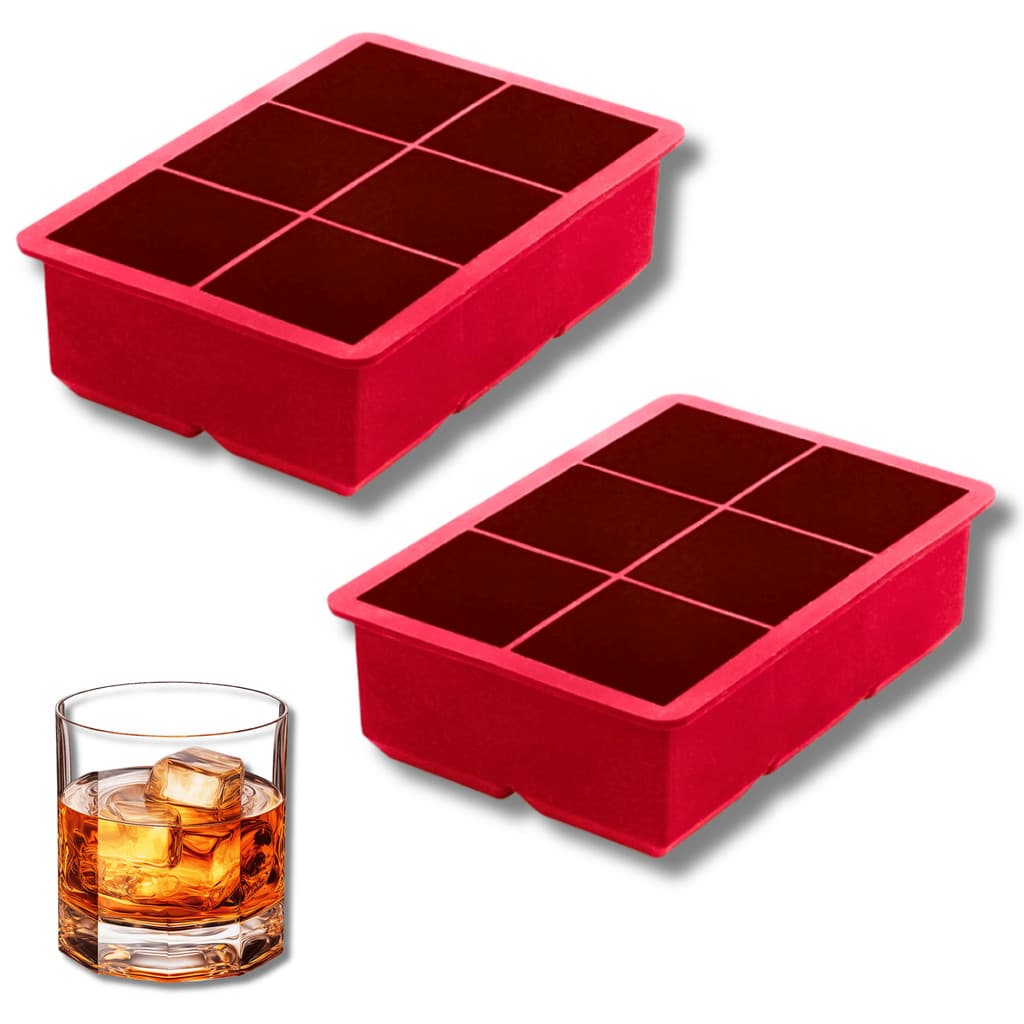Kit 2 Formas de Gelo Silicone 06 Cubos Grandes Vermelha Drinks Whisky - Allmix
