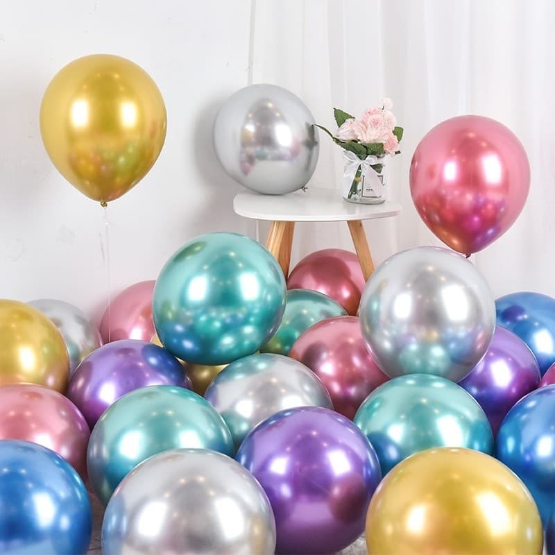 50 Un Balão Bexiga Metalizado Cromado 5 Polegadas 12cm Festa Comemorações