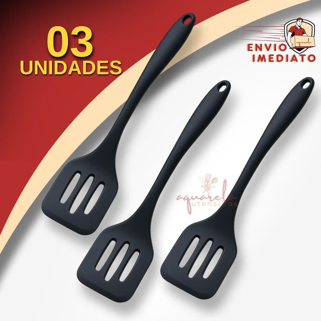 Espátula Silicone Vazada para Hamburguer Ovo Omelete Utensilio Antiaderente Cozinha