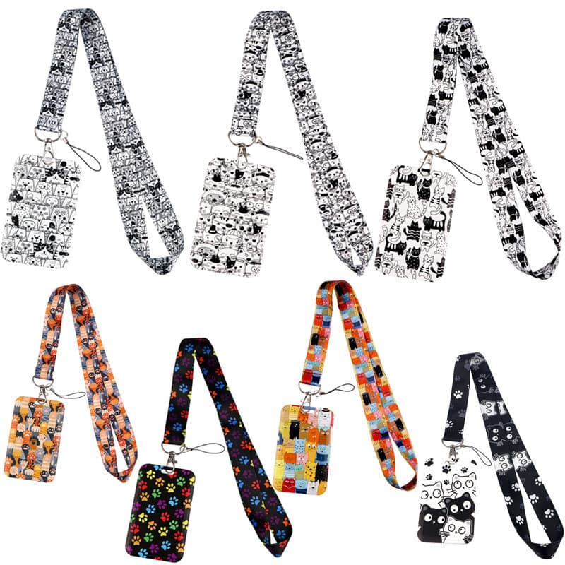 Novo porta-cartões de identificação com cordão para celular de gato Animal fofo/identidade de estudante/cartão de trabal