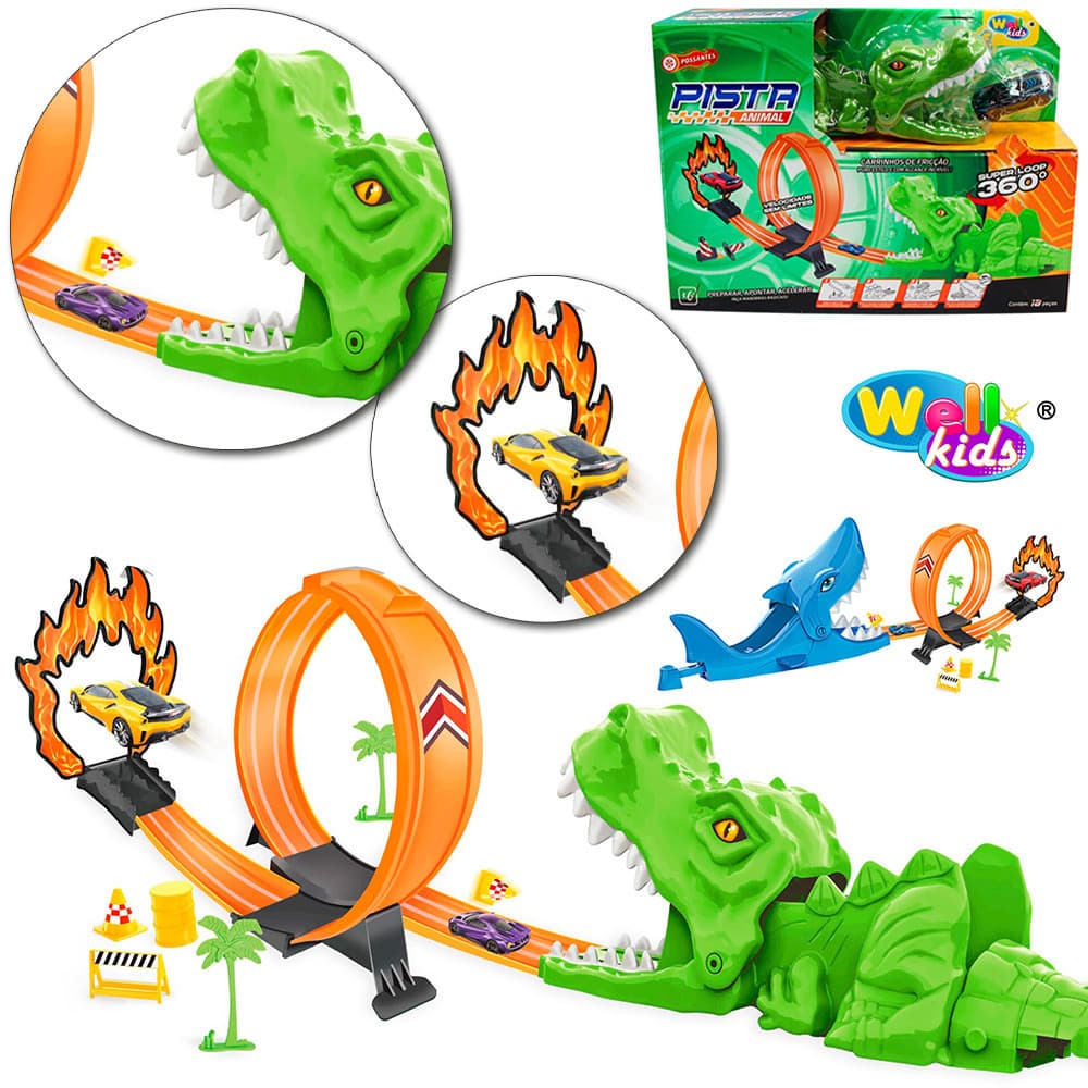 Pista  Rampa Com Carrinho de Corrida e Lançador Loop 360 Super Animal - Wellkids WB12212
