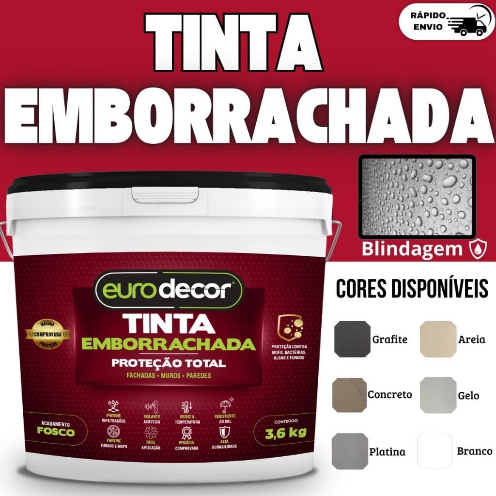 Tinta Emborrachada 3.6kg Impermeabilizante Eurodecor Várias Cores 1kg e 3.6kg
