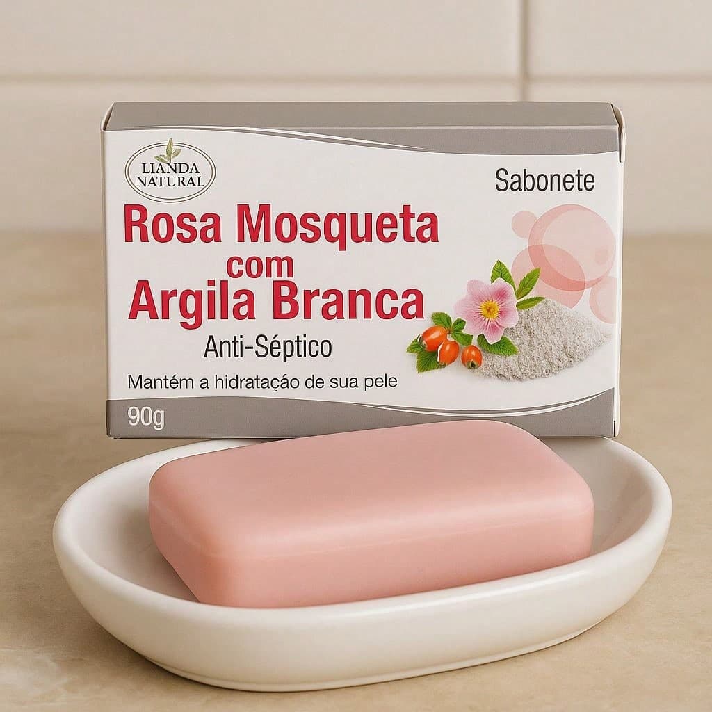 Sabonete Rosa Mosqueta com Argila Branca 1UN – 90g Lianda Natural