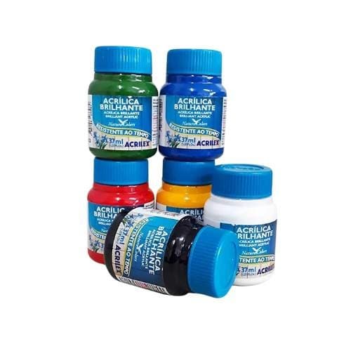 Tinta Acrílica Brilhante Acrilex 37ml Acabamento Vivo para Madeira MDF Papel Artesanato em Geral