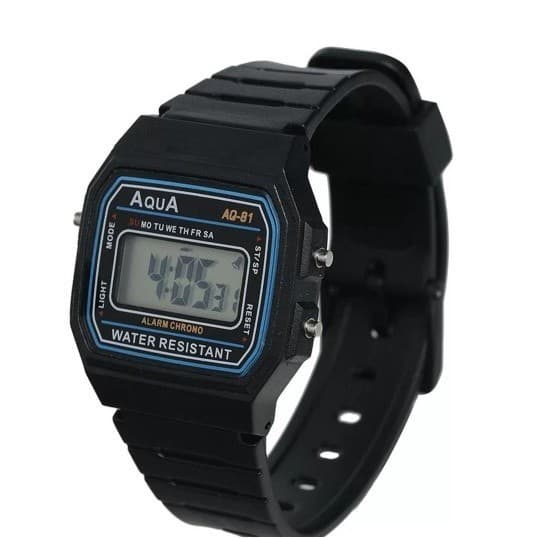 Relógio de Pulso Masculino antigo Digital Aqua Aq 81 Prova De Agua - Preto
